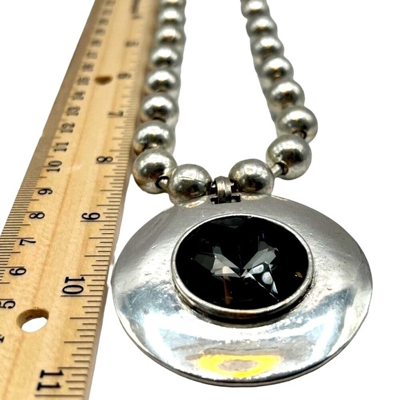 Vintage Handcrafted Silver Necklace With Smoky Faceted Glass Pendant - Picture 6 of 7